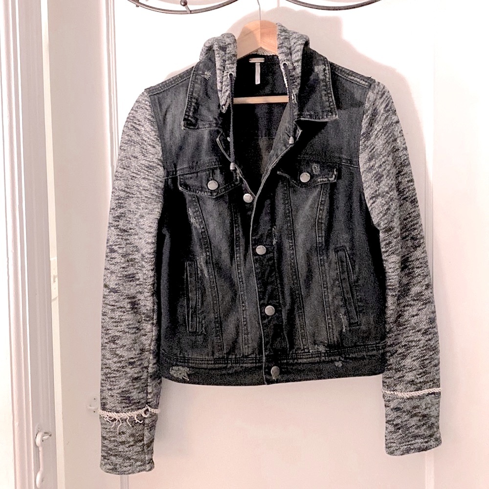 Free people hooded black denim jacket